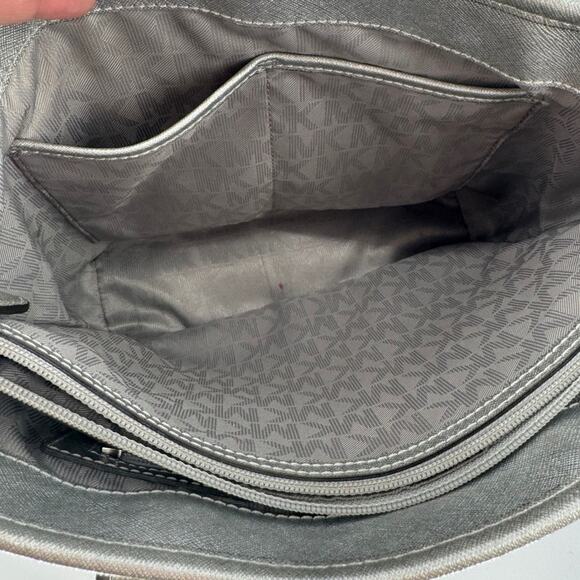 Michael Kors Silver Metallics set jet Tote Bag Purse Handbag Satchel MK Logo - Picture 6 of 13